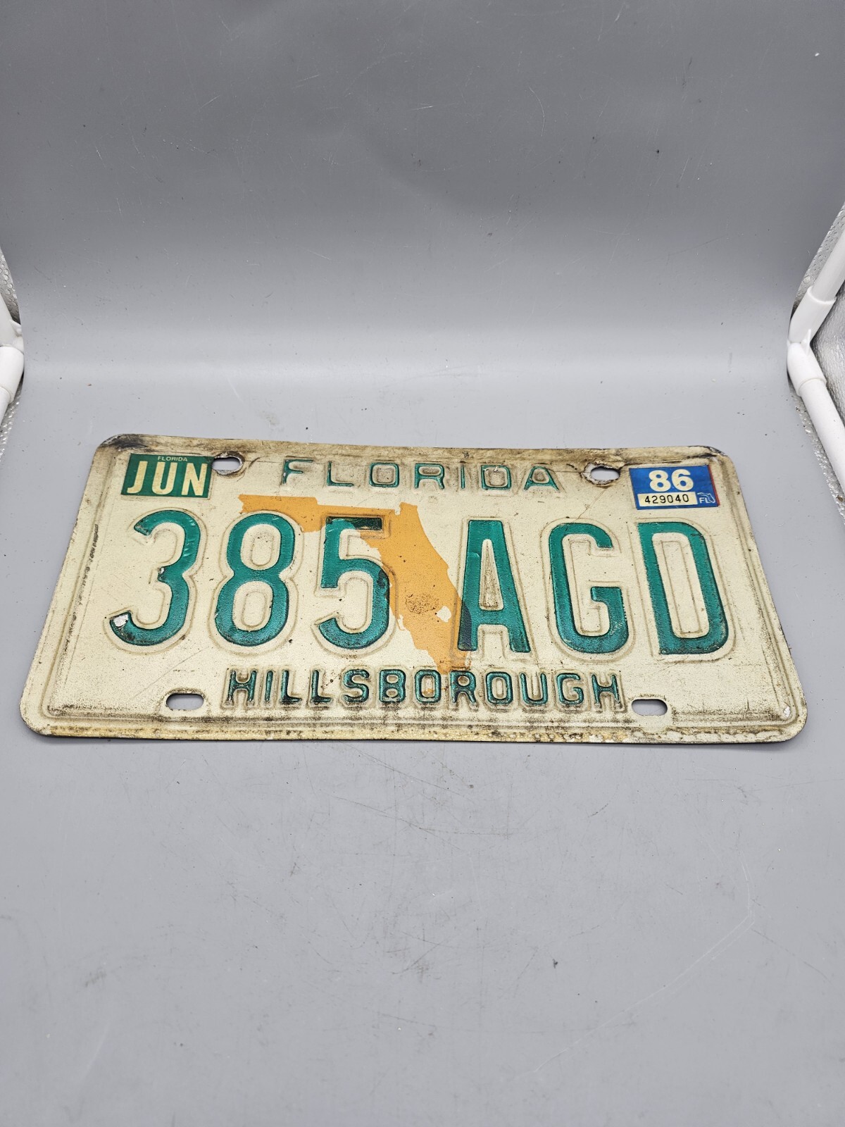 License Plate Florida 385AGD 1986  Craft Mancave Hillsborough 