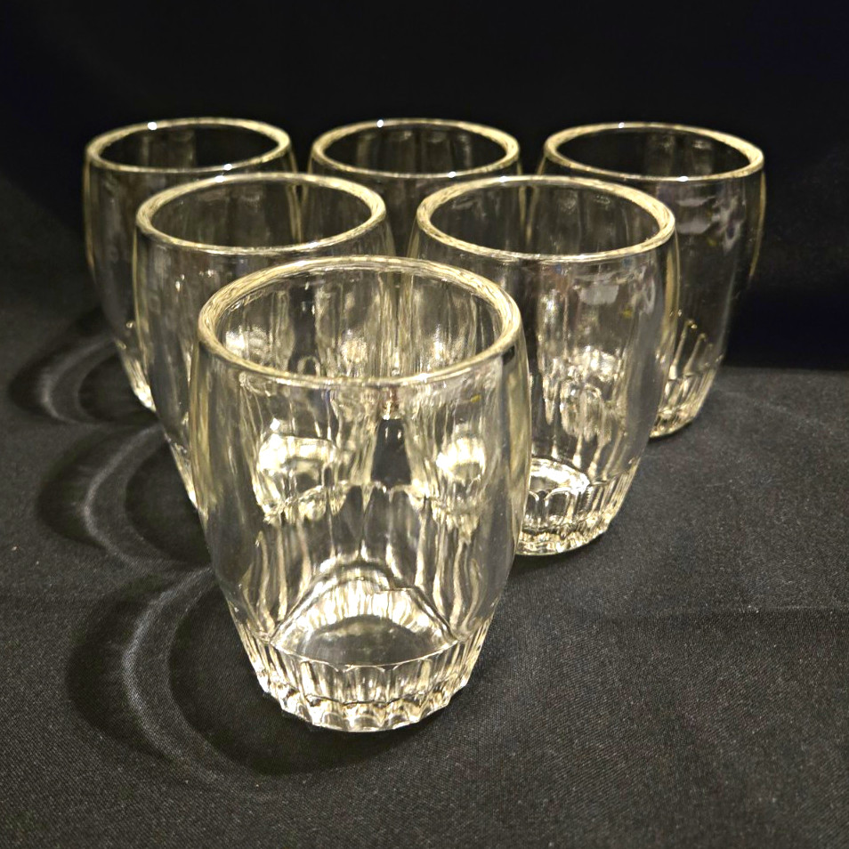 Federal Glass Barrel Clear 8 Oz Tumbler Set of 6 Vintage Mid Century Barware