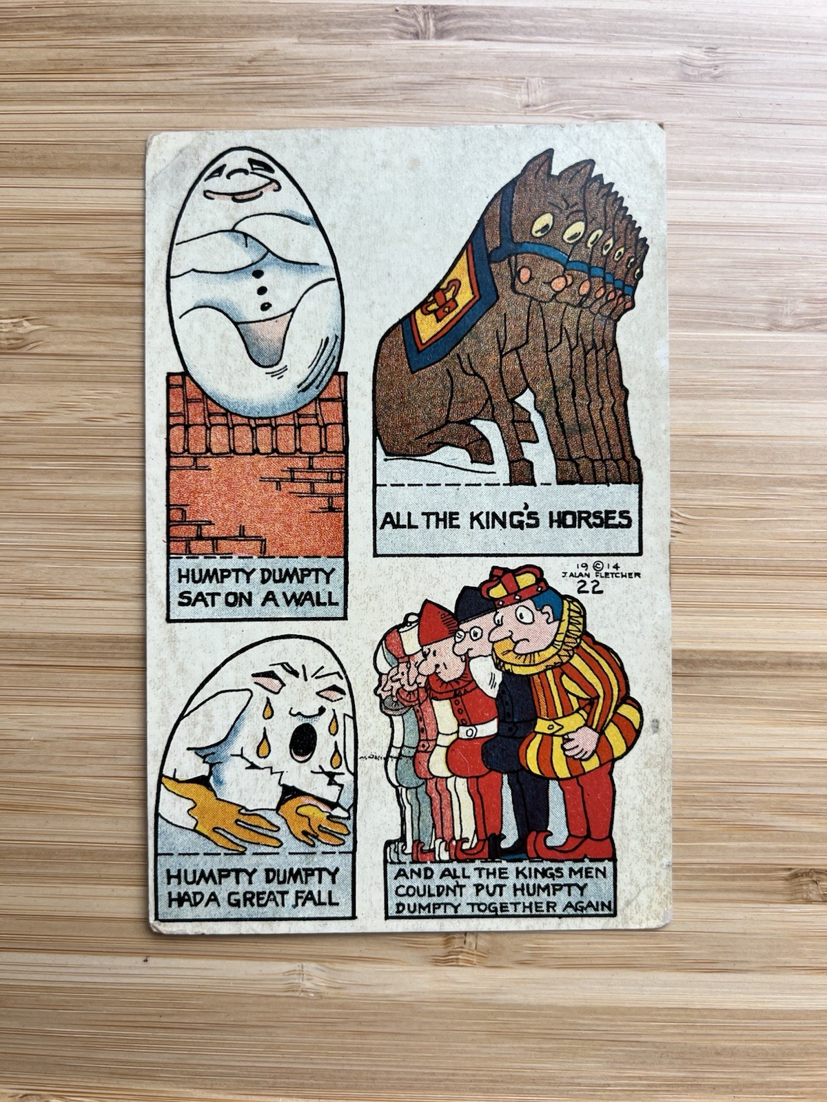 1914 J. Alan Fletcher Postcard #22 Cut Out “Humpty Dumpty” ￼