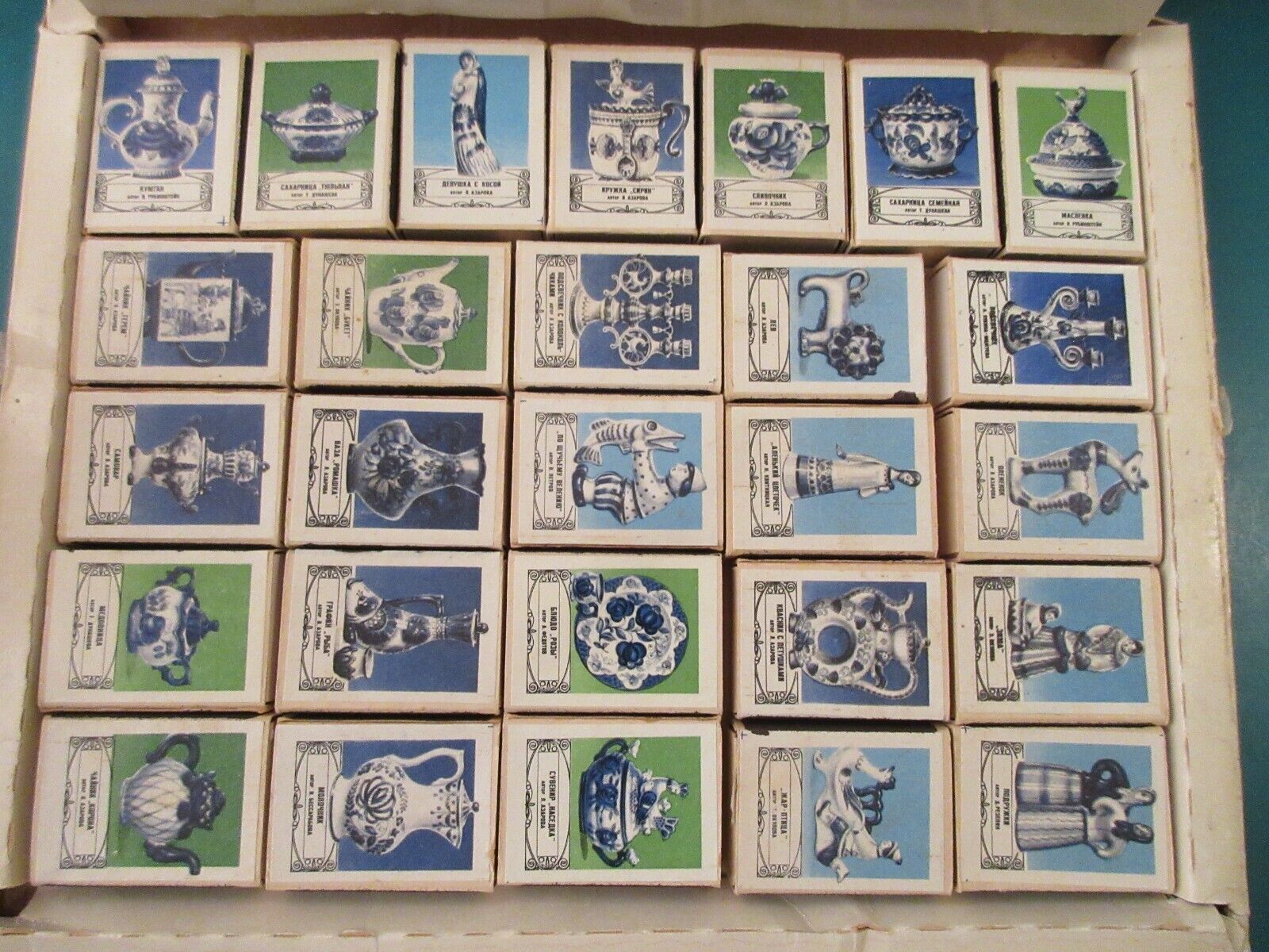 Set of 27 Matchboxes w/ matches GZHEL Russian blue porcelain USSR 1978 Soviet