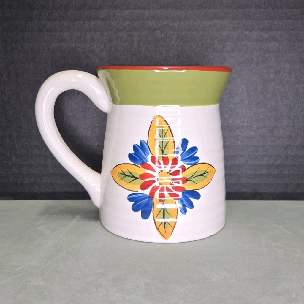 Clay Art Valencia Coffee Mug Hand Painted Ceramic Floral Medallion Tea Cup VTG