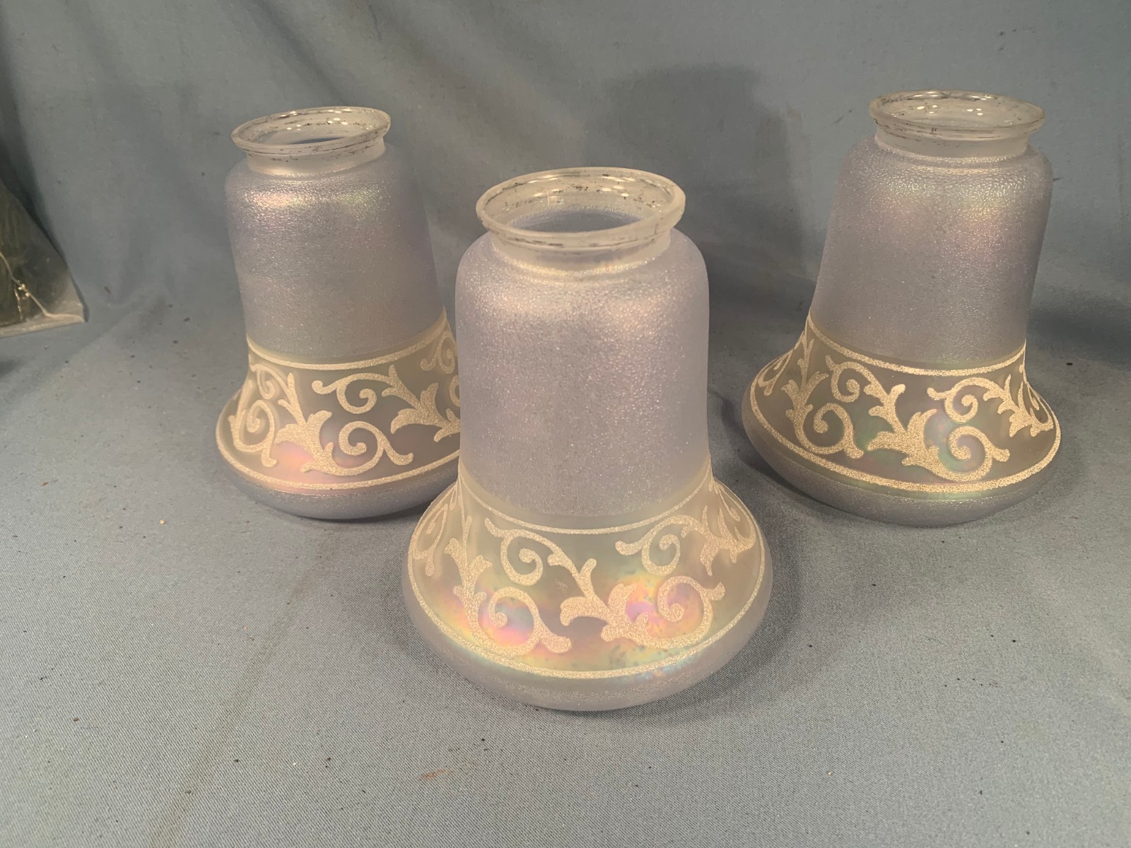 Vtg set of 3 Iridescent Art Glass Acid Etched 5&3/4\