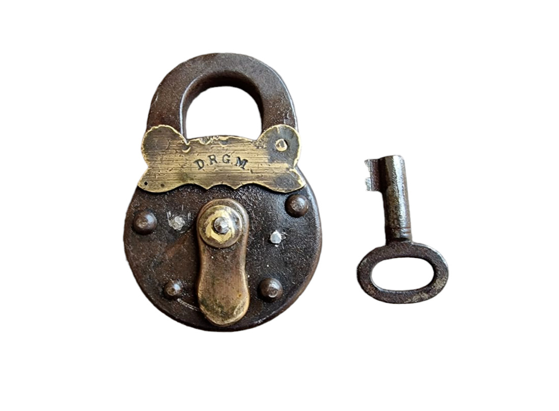 Rare 1920's Old Antique Iron & Brass Unique Micki Mouse Shape Pad Lock , Germany