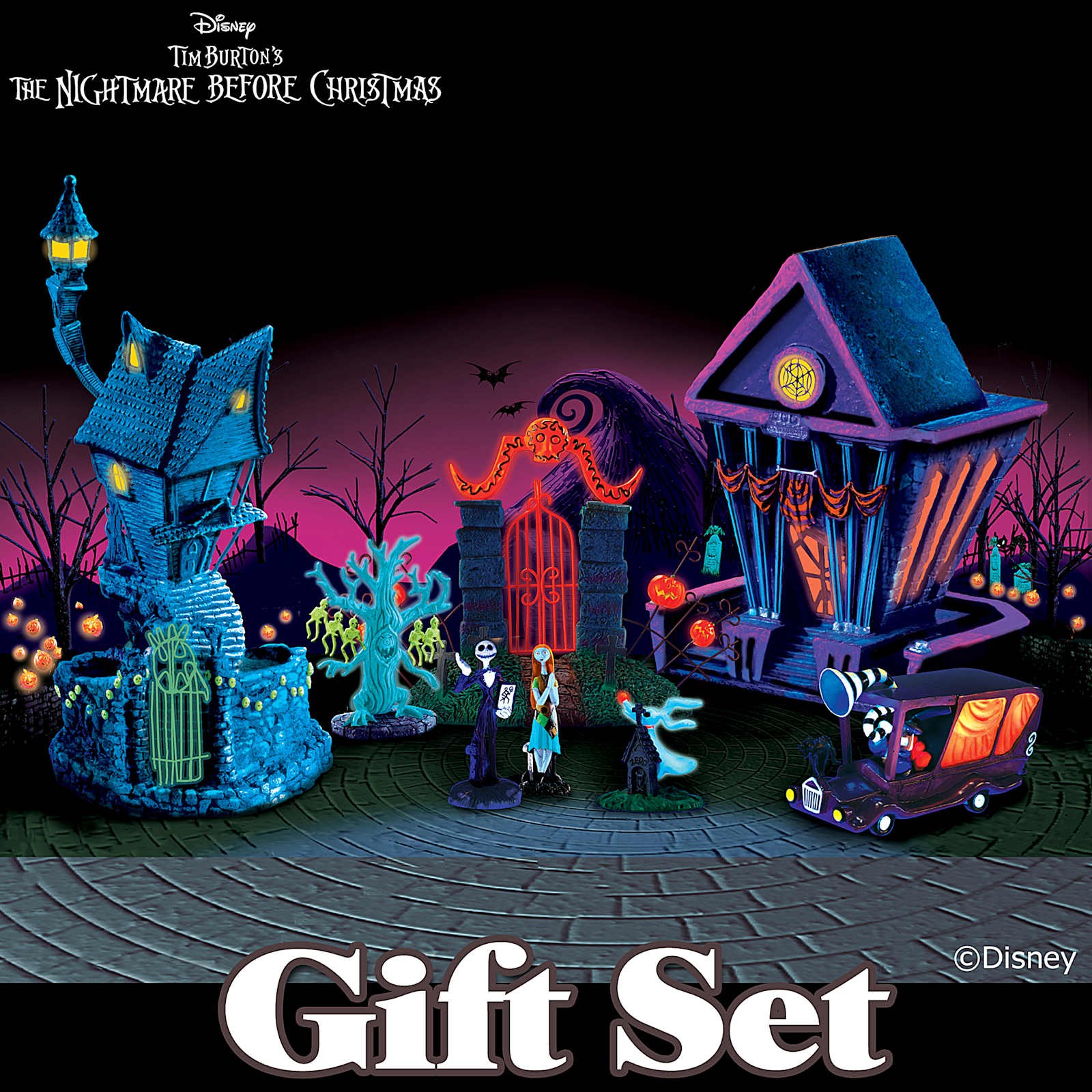 The Nightmare Before Christmas Black Light Village Set