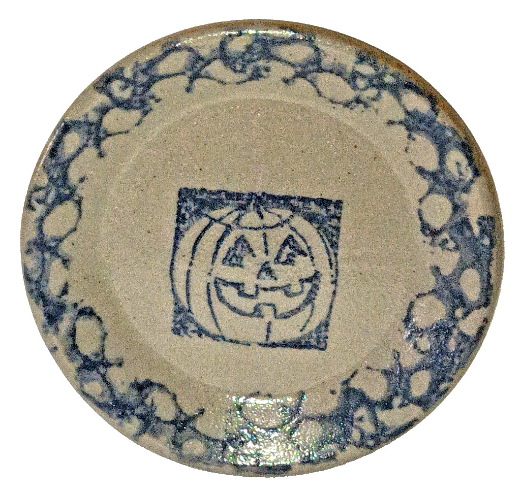 Vtg Beaumont Bros BBP Salt Glazed Pottery Halloween Pumpkin 3\