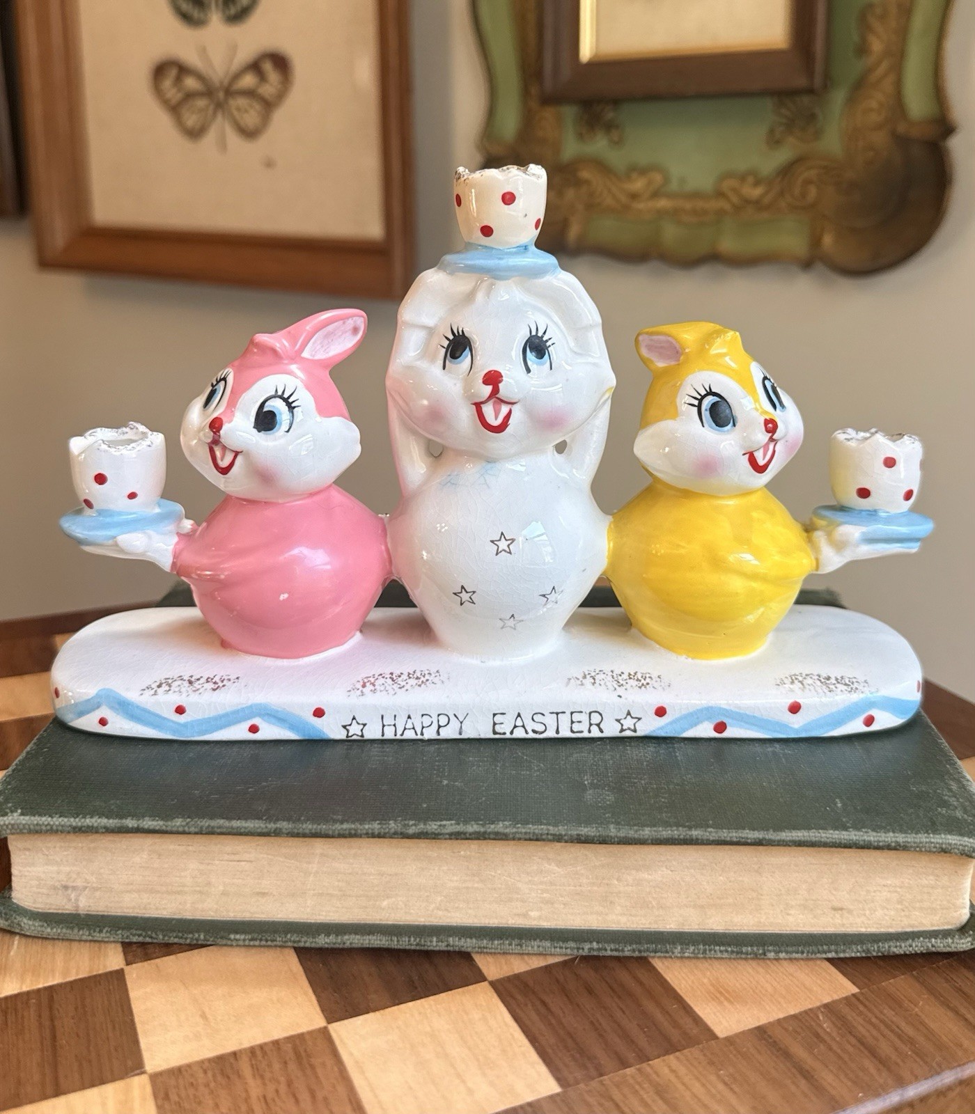 RARE Holt Howard Easter Candle Holder 3 Bunny Rabbit 1950’s