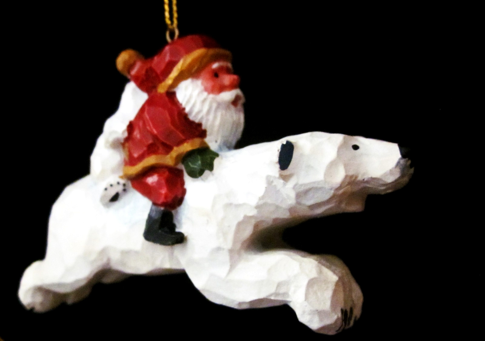 Susan M Smith Signed Santa Claus Riding Polar Bear with Cub Christmas Ornament
