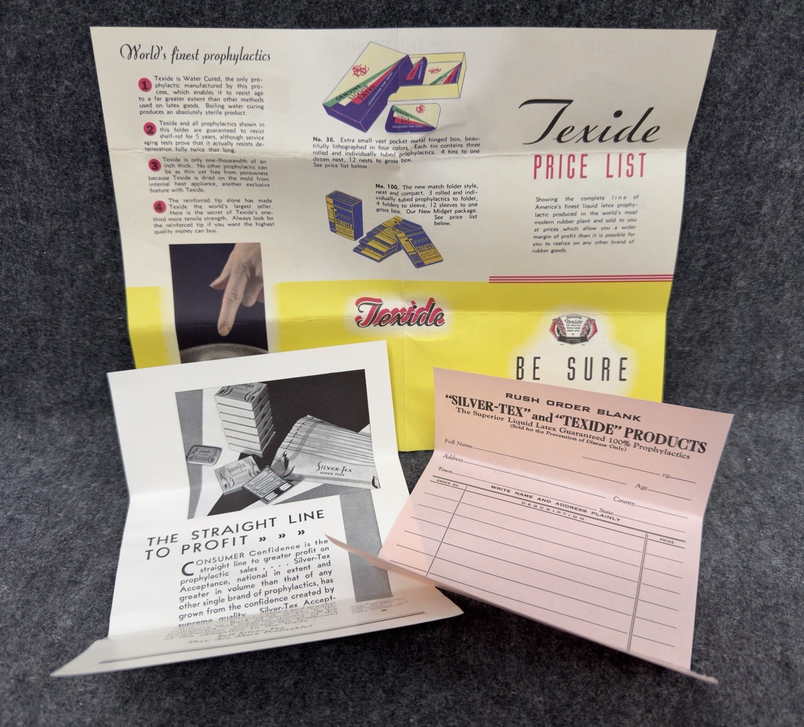 RARE Vintage Texide Condom / Prophylactic Price List & Order From First Latex
