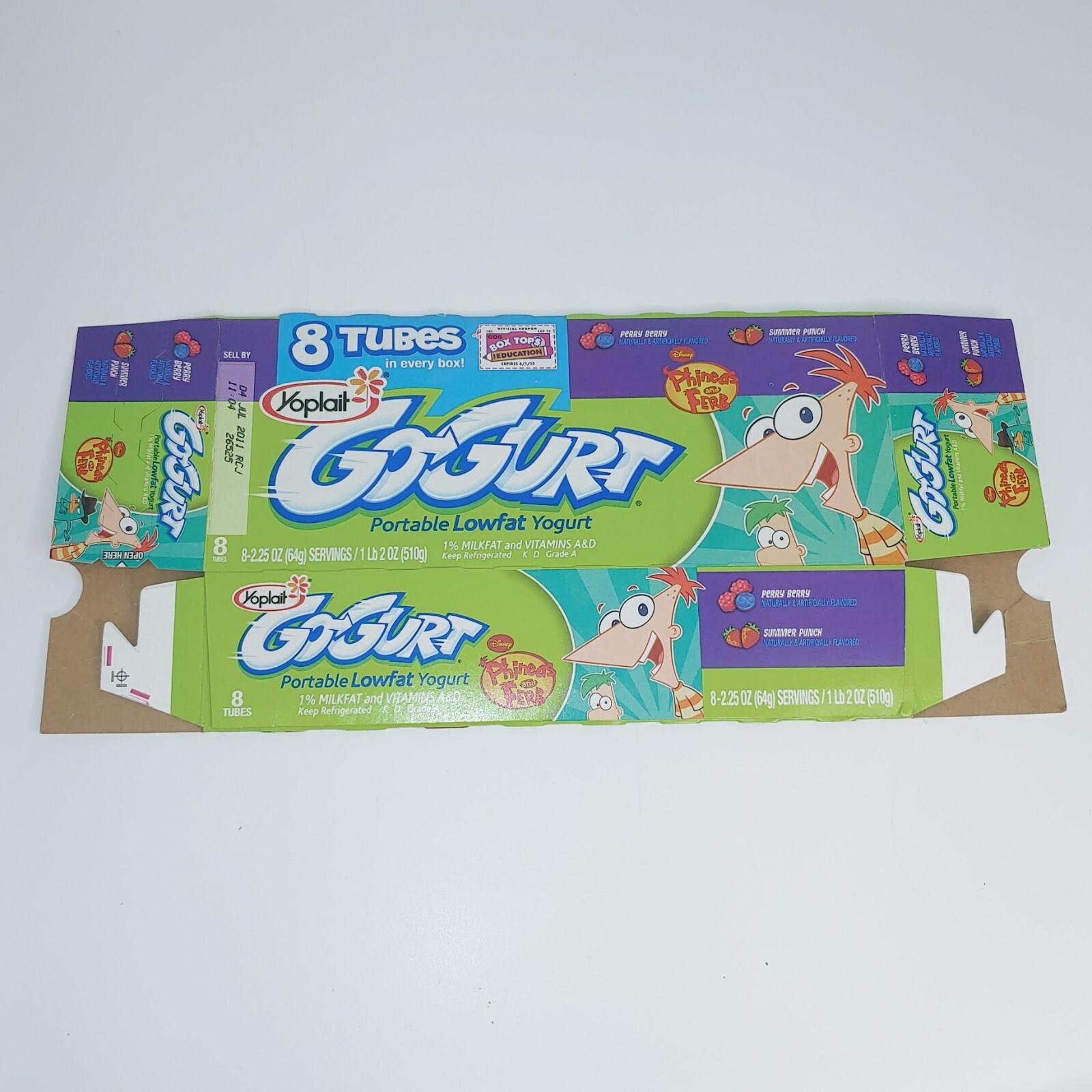 2011 VINTAGE Disney Channel PHINEAS AND FERB YOPLAIT GO-GURT FLAT EMPTY BOX