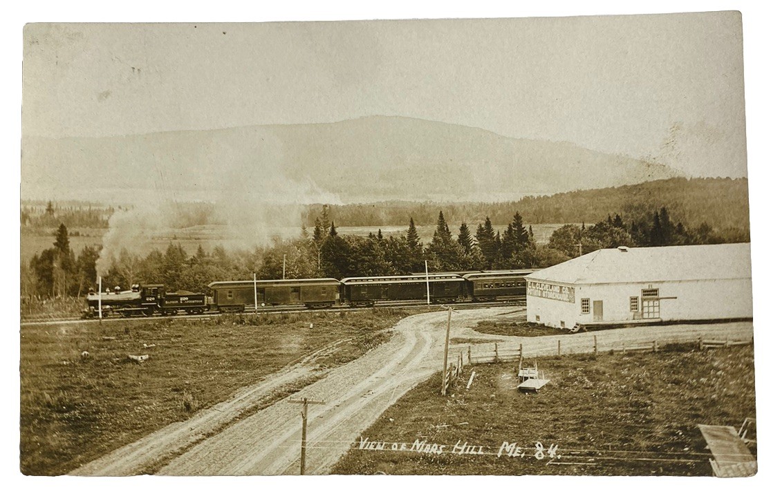 BAR Train at Potato Storehouse ~ Mars Hill Maine ME ~ Antique RPPC Postcard