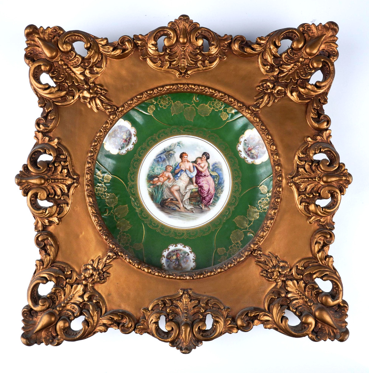 Vintage Mitterteich Bavaria Neoclassical Porcelain Plate Ornate Gilt Frame 15\