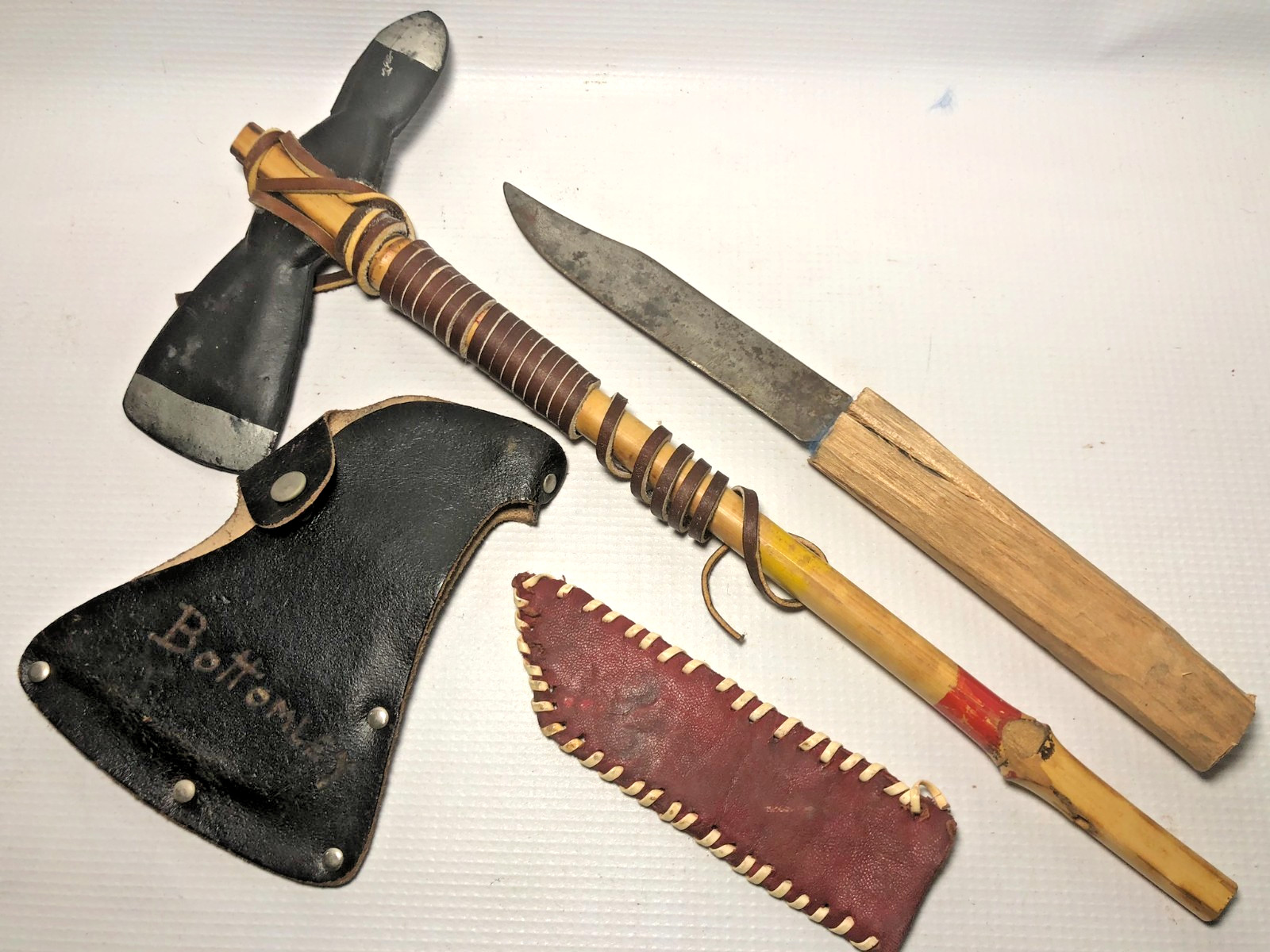 Vtg. 1960's BSA Boy Scout Indian Style Tomahawk, Sheath & Knife