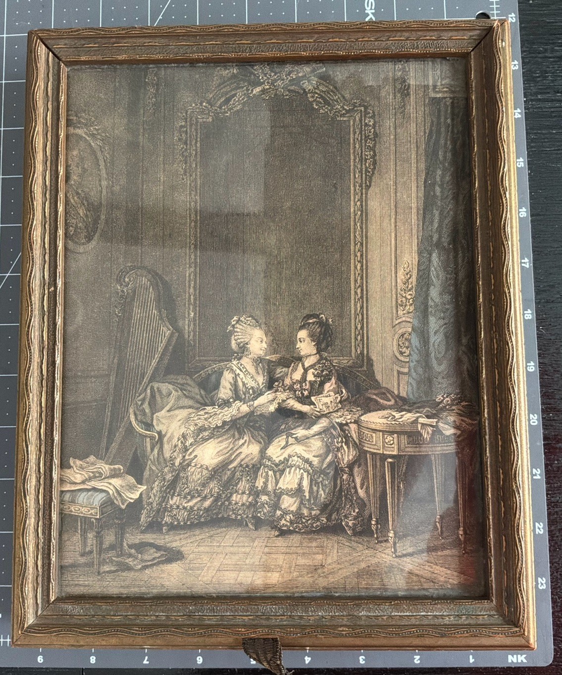 Antique Vintage Vanity Jewelry Box Mirror Glass Bottom Victorian Lady Print