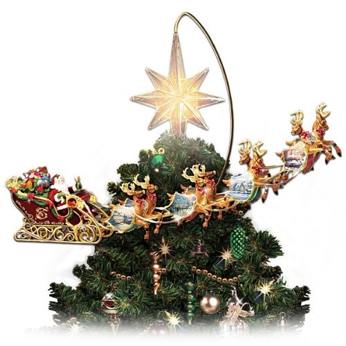 Bradford Thomas Kinkade Holidays in Motion Santa Reindeer Christmas Tree Topper