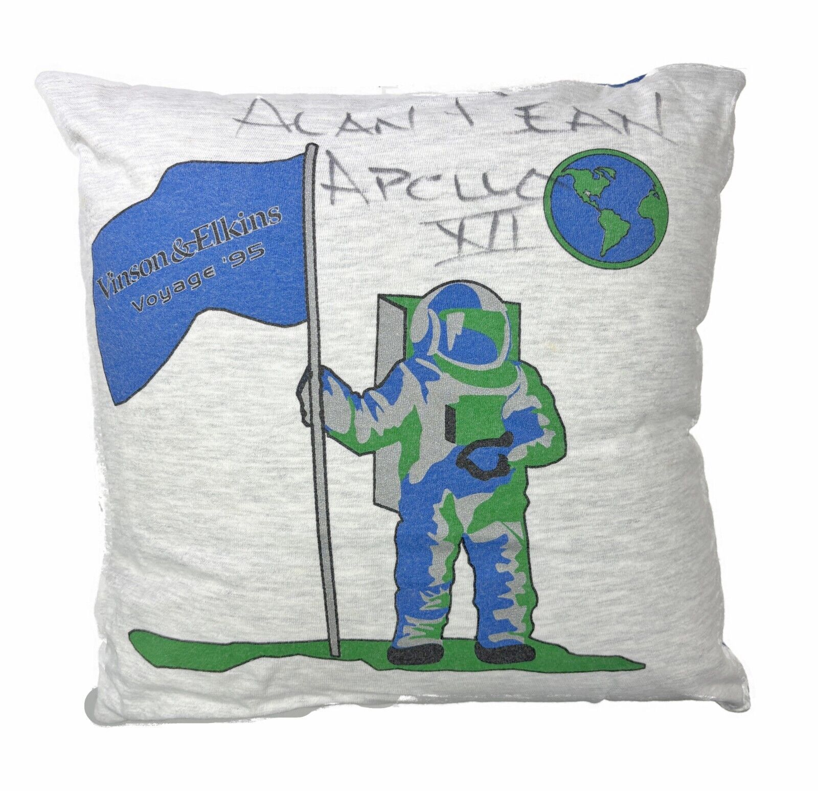 Signed Alan Bean Apollo 12 Throw Pillow Astronaut Space Moon Vinson Elkins ‘95