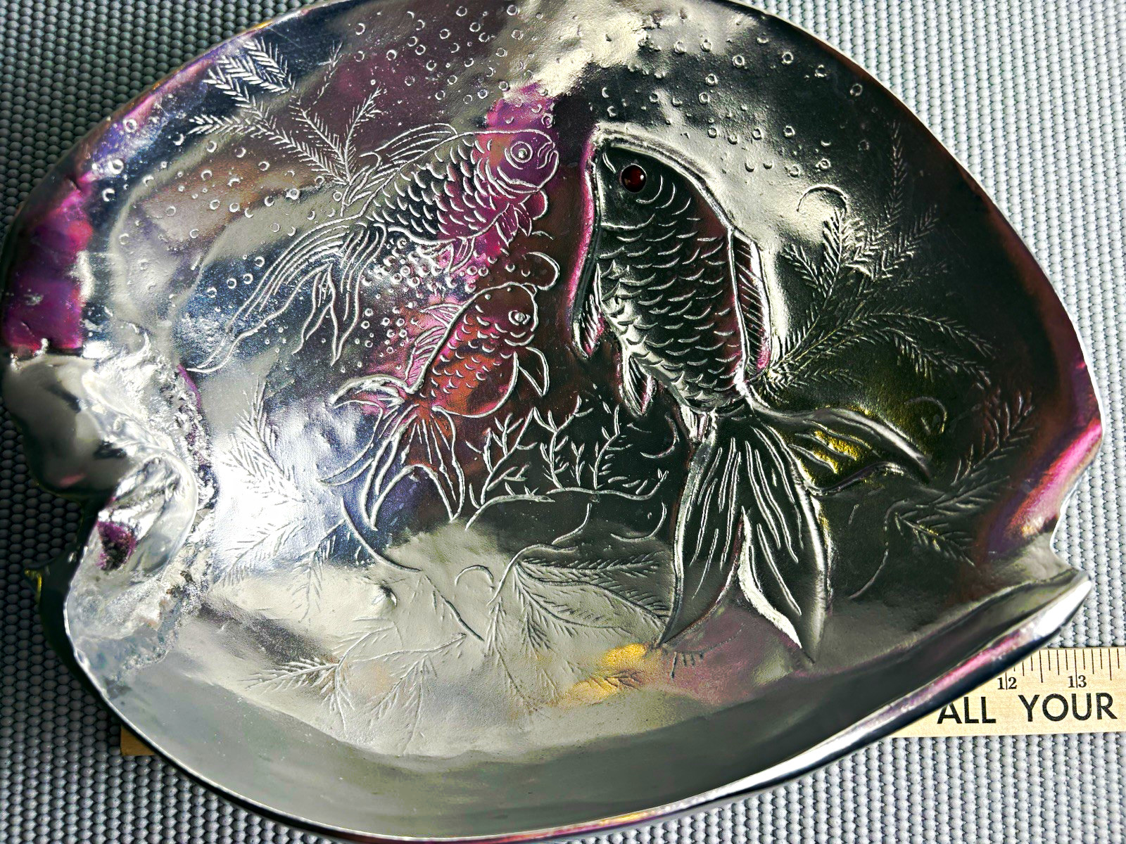 VTG 1977 Arthur Court Aluminum Footed Conch Shell Goldfish Bowl Carnelian Eye 