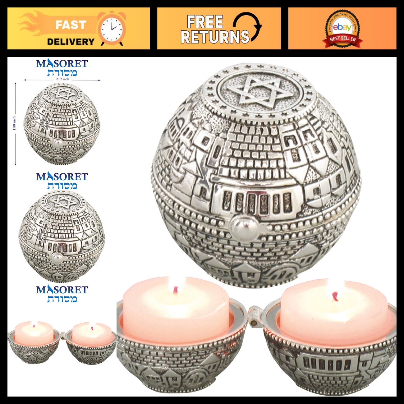 Travel Candle Holders for Shabbat - Jerusalem Metal Candlesticks, 2 Travel Candle Holders for Shabbat - Jerusalem Metal Candlesticks, 2