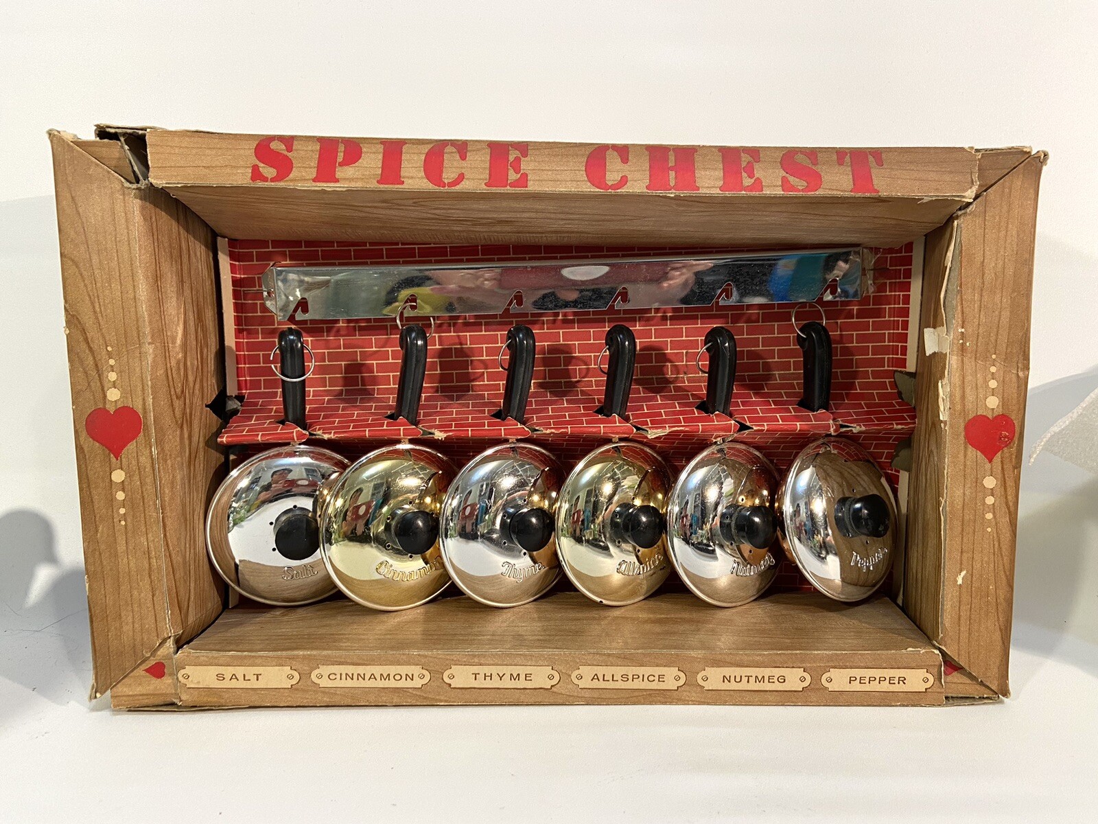 Vintage Brillium Mini Skillet/Pan & Lids Spice Shaker Set of (6) Original Box