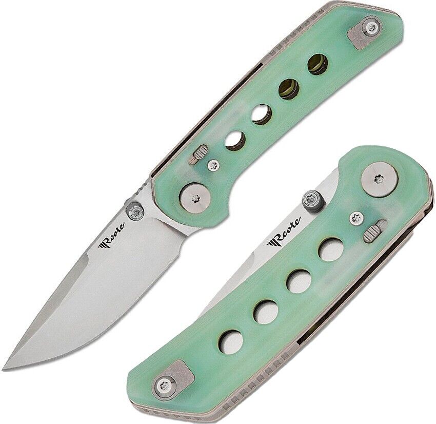 Reate Knives PL-XT Folding Knife 3 Stonewash NItro V Steel Blade Jade G10 Handle