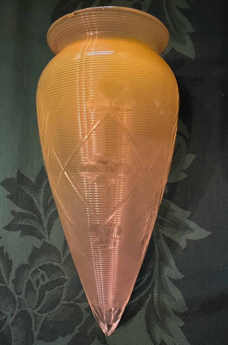 RARE Antique Yellow Cut Threaded Art Glass Bullet Shape Light Fixture Lamp Shade