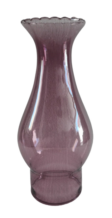 Vintage Amethyst Glass Piecrust Chimney Kerosene Oil Lamps - 7 31/64\