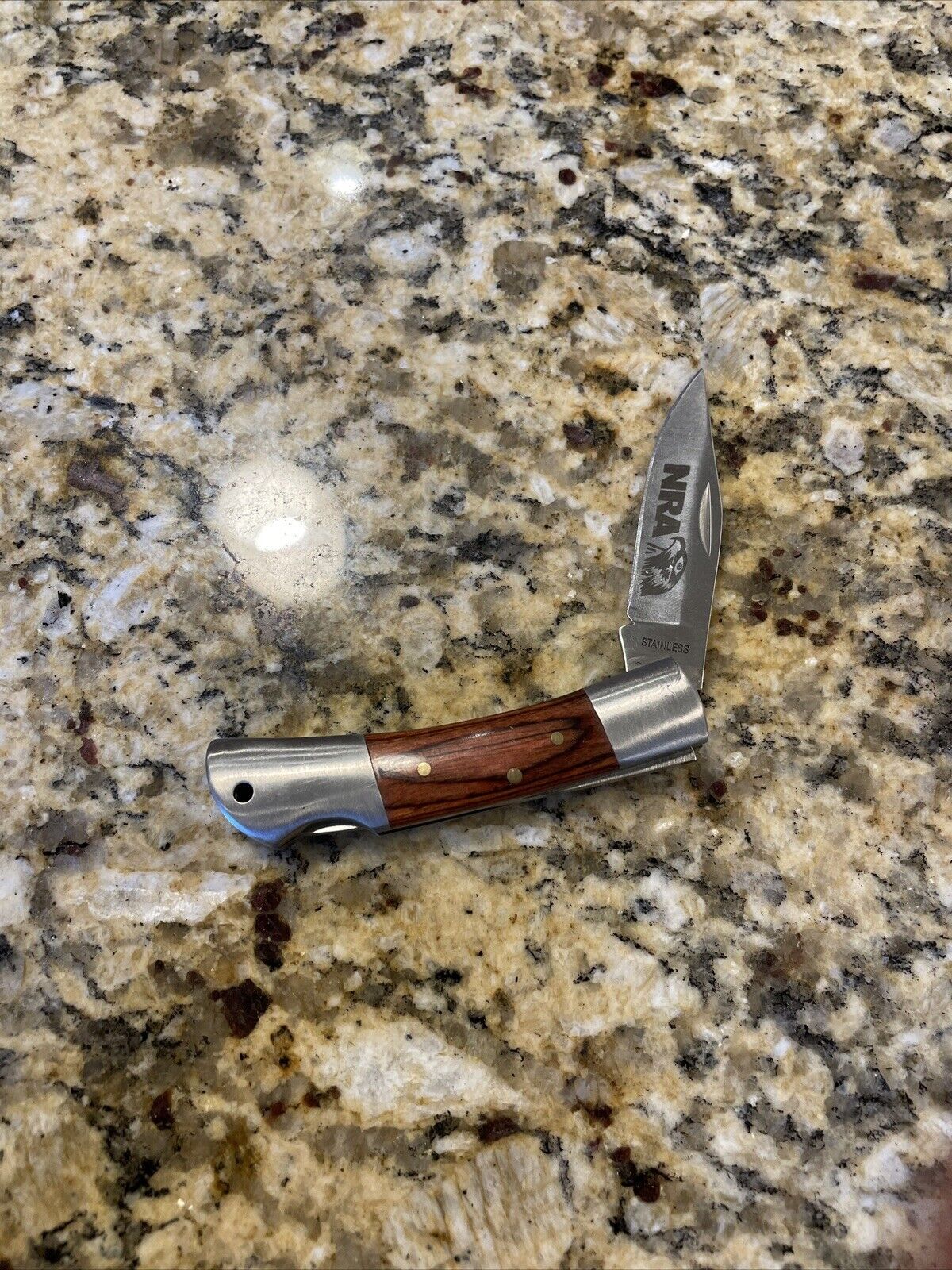 NRA Lockback Knife Wood Handles 440 Stainless 9860-N