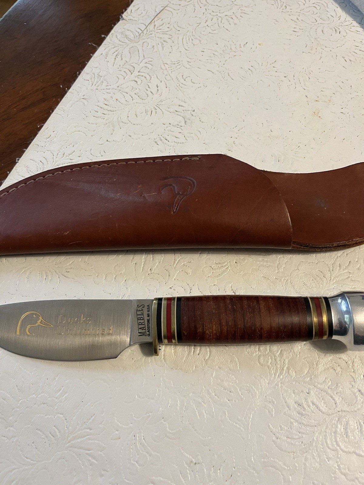 Marbles Ducks Unlimited Knife with Original Leather Sheath