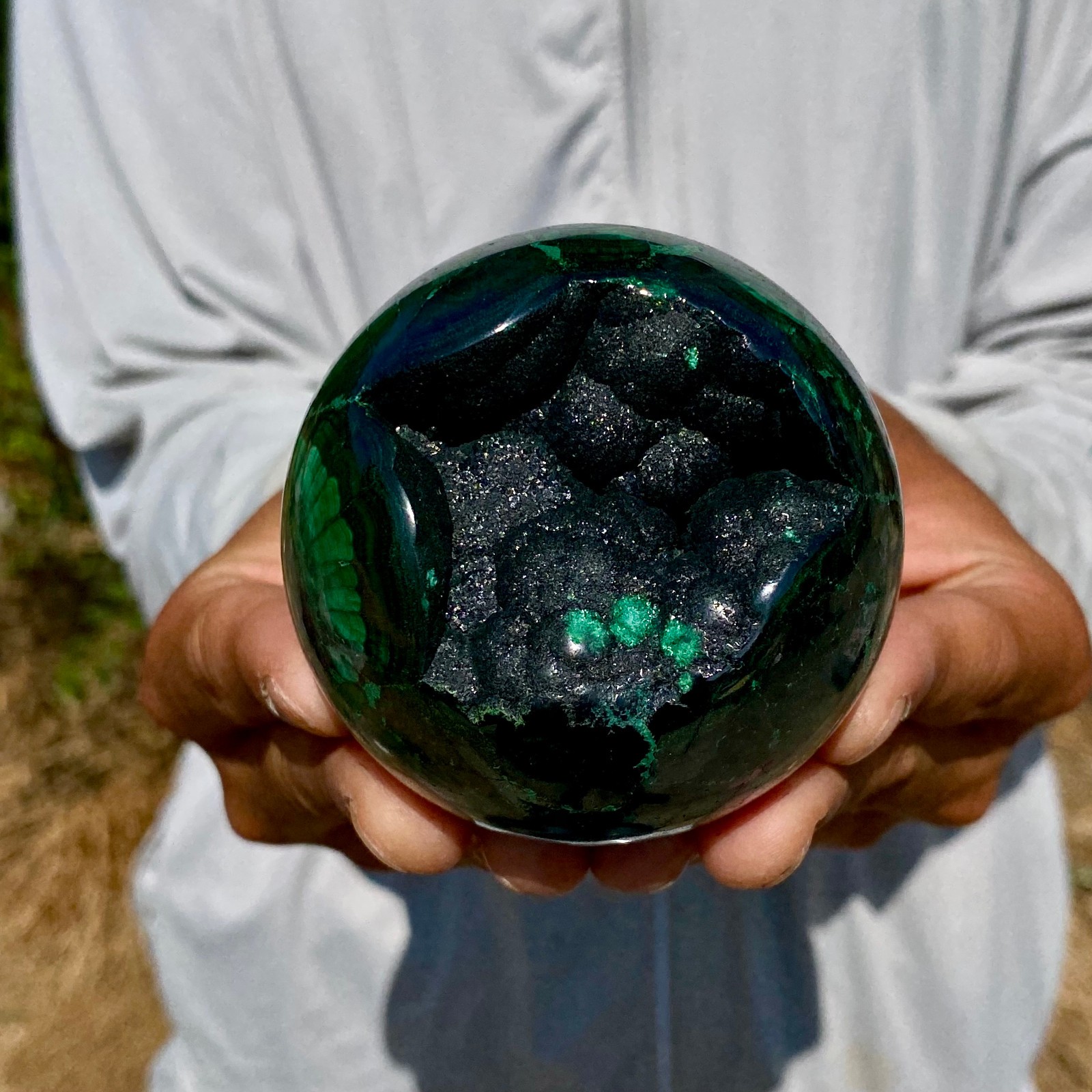 1.4LB Rare Natural Malachite quartz hand Carved sphere Crystal Healing Gem ball
