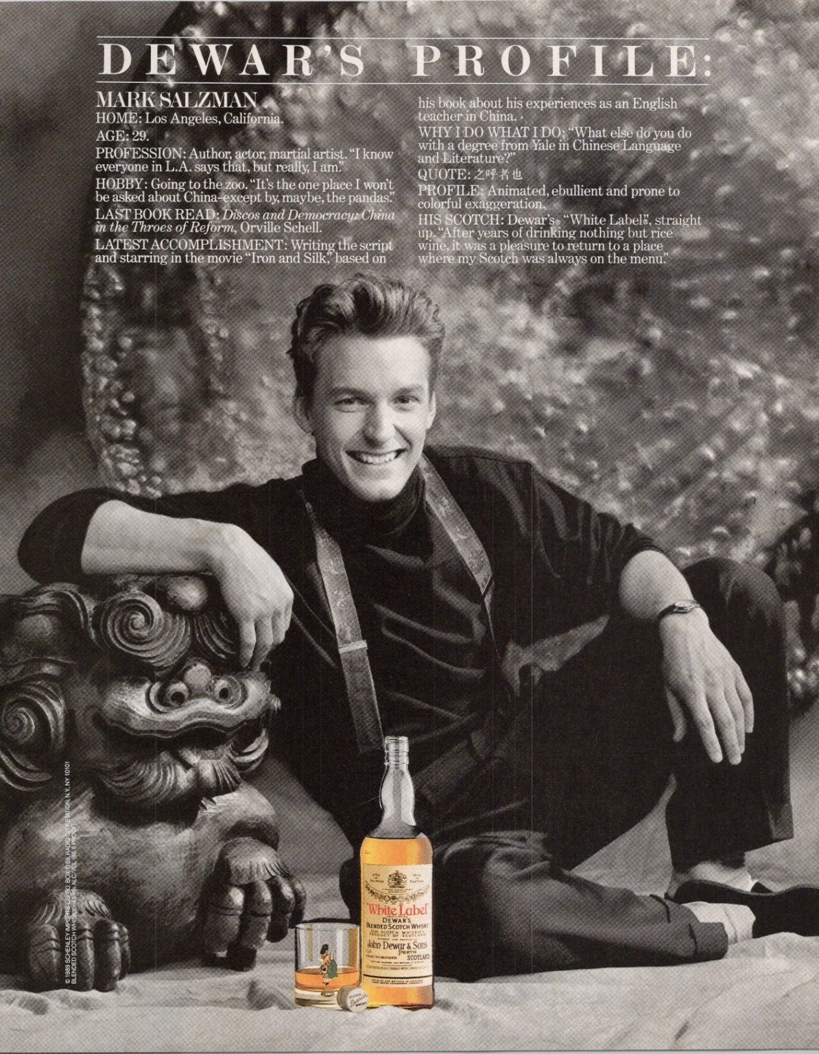 Dewar\'s Mark Salzman 1989 Magazine Ad White Label Scotch Whisky Vintage Profile