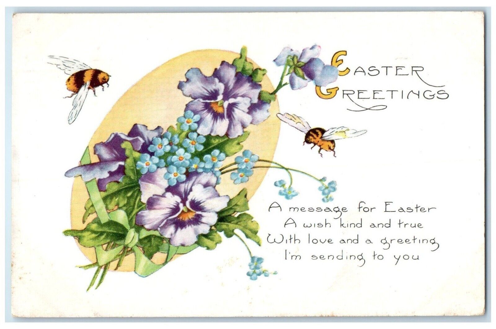 c1920's Easter Greetings Bees Flowers Message Alexandria Virginia VA Postcard