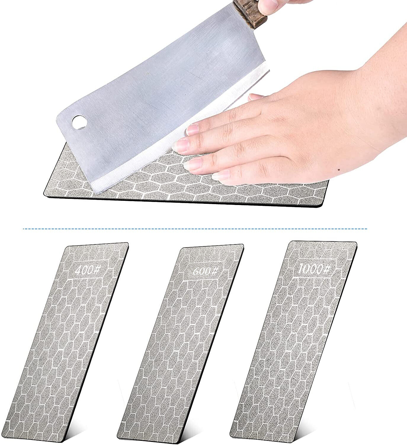 3PCS 400 600 1000 Grit Diamond Knife Sharpening Plate Honing Bench Stone Kit Lot