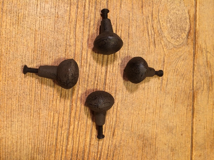 Four Antique Round Cast Iron Drawer Pulls Knobs 1 1/2