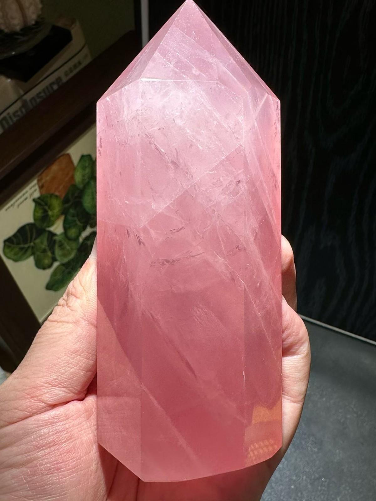 601g Natural Pink Rose Quartz Carved Obelisk Crystal Point Wand Reiki Decor