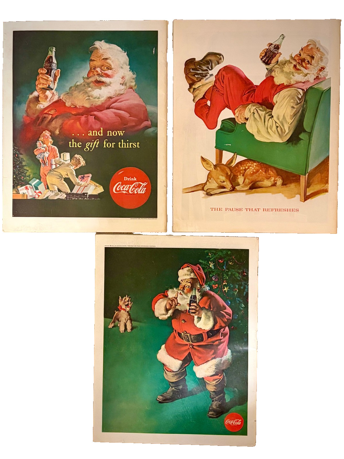 3 Vintage SATURDAY EVENING POST Magazines COCA-COLA SANTA CHRISTMAS Backs 1952 +