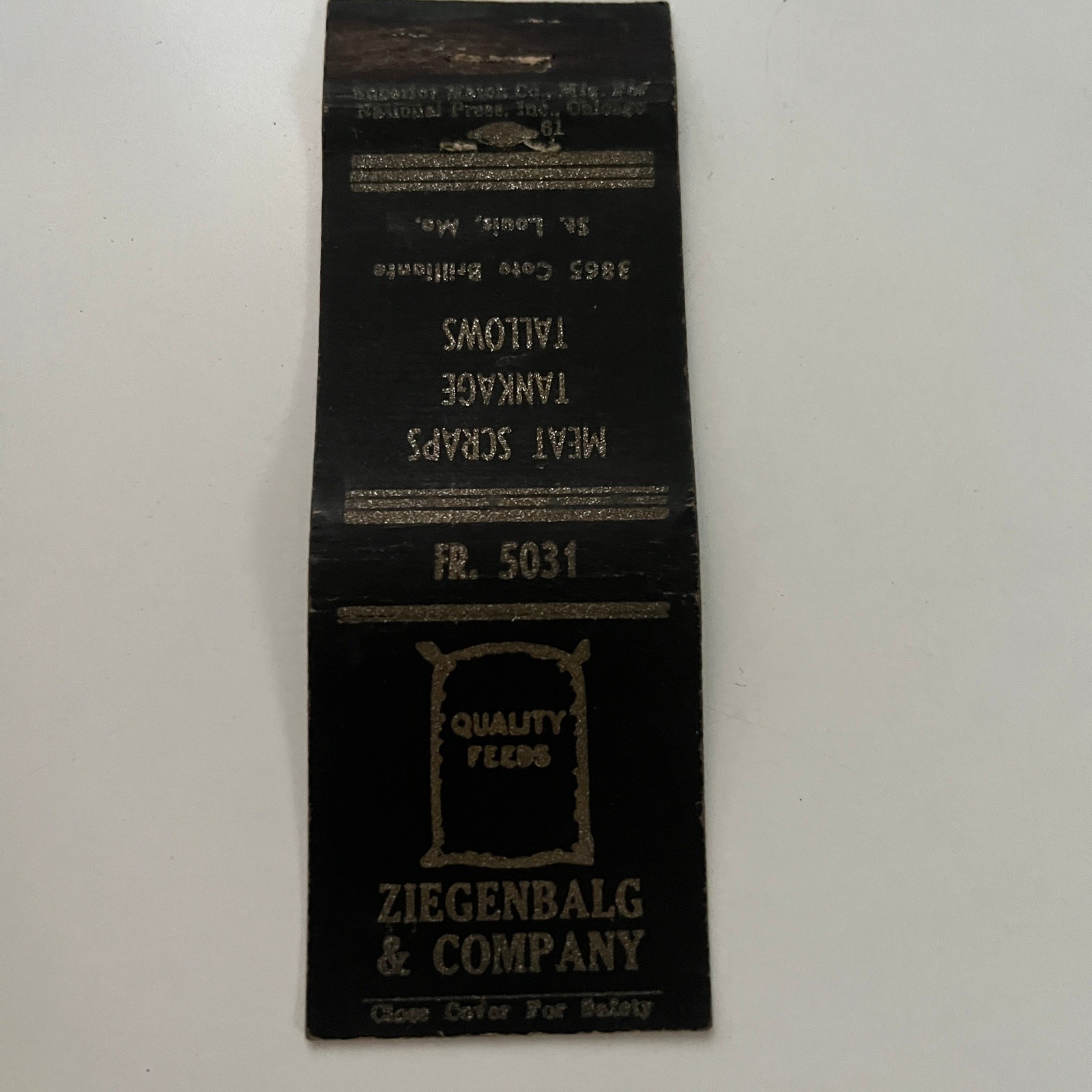 Ziegenbalg & Company Meat Scraps St Louis MO Vintage Matchbook Cover SMB19-6