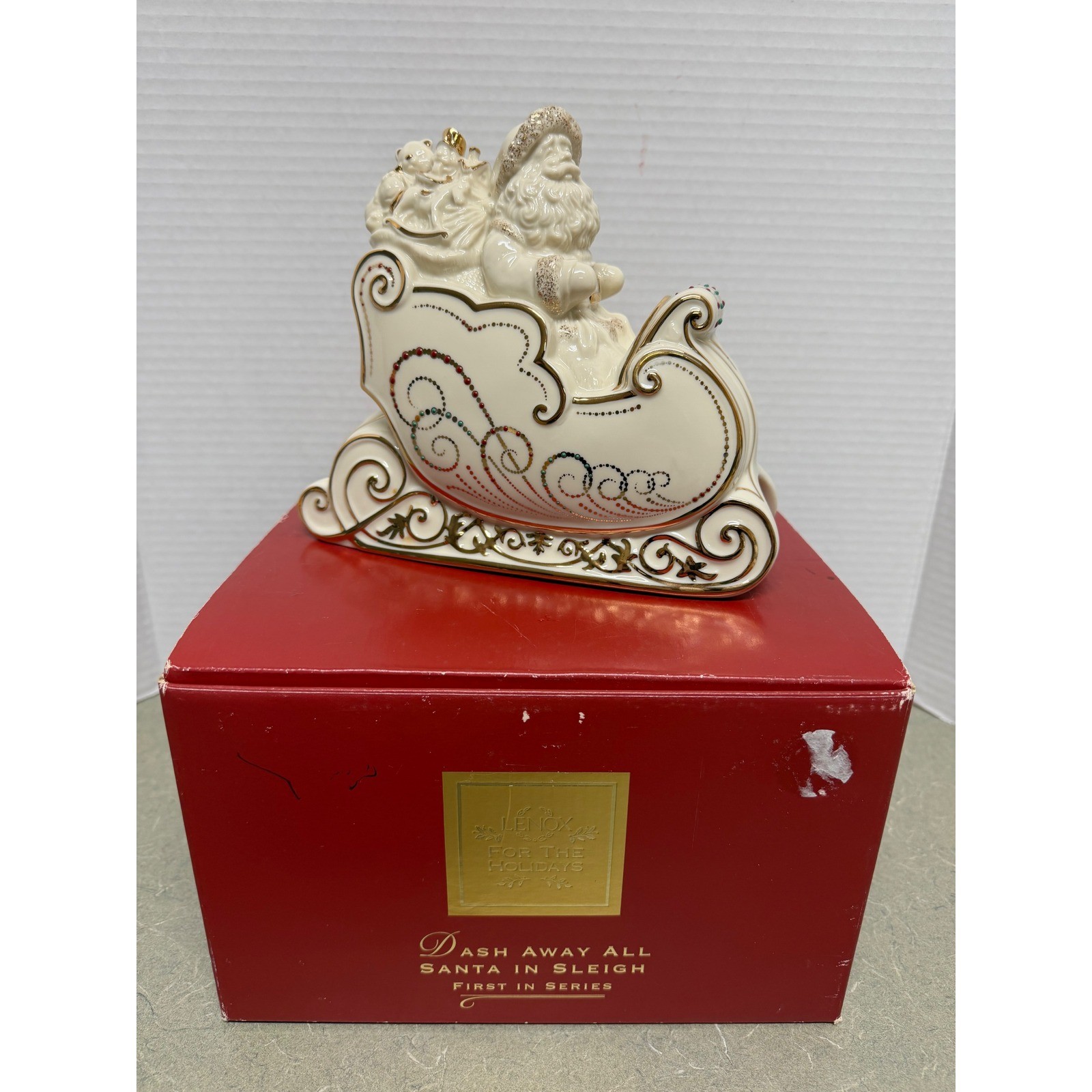 Lenox Dash Away All Santa in Sleigh Porcelain Figurine First in Series w Box