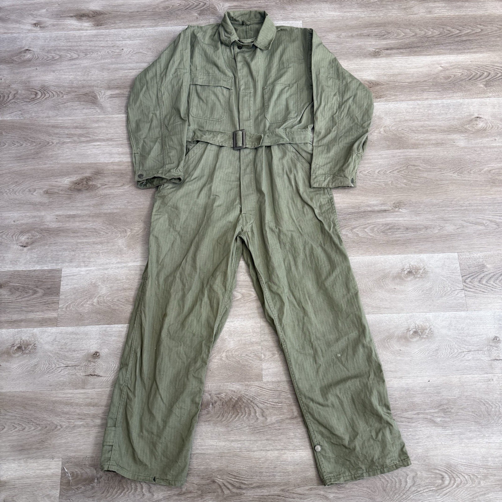 VTG 1940s WWII US Army M1941 HBT Coveralls 13 Star Belted Tanker Uniform 40R