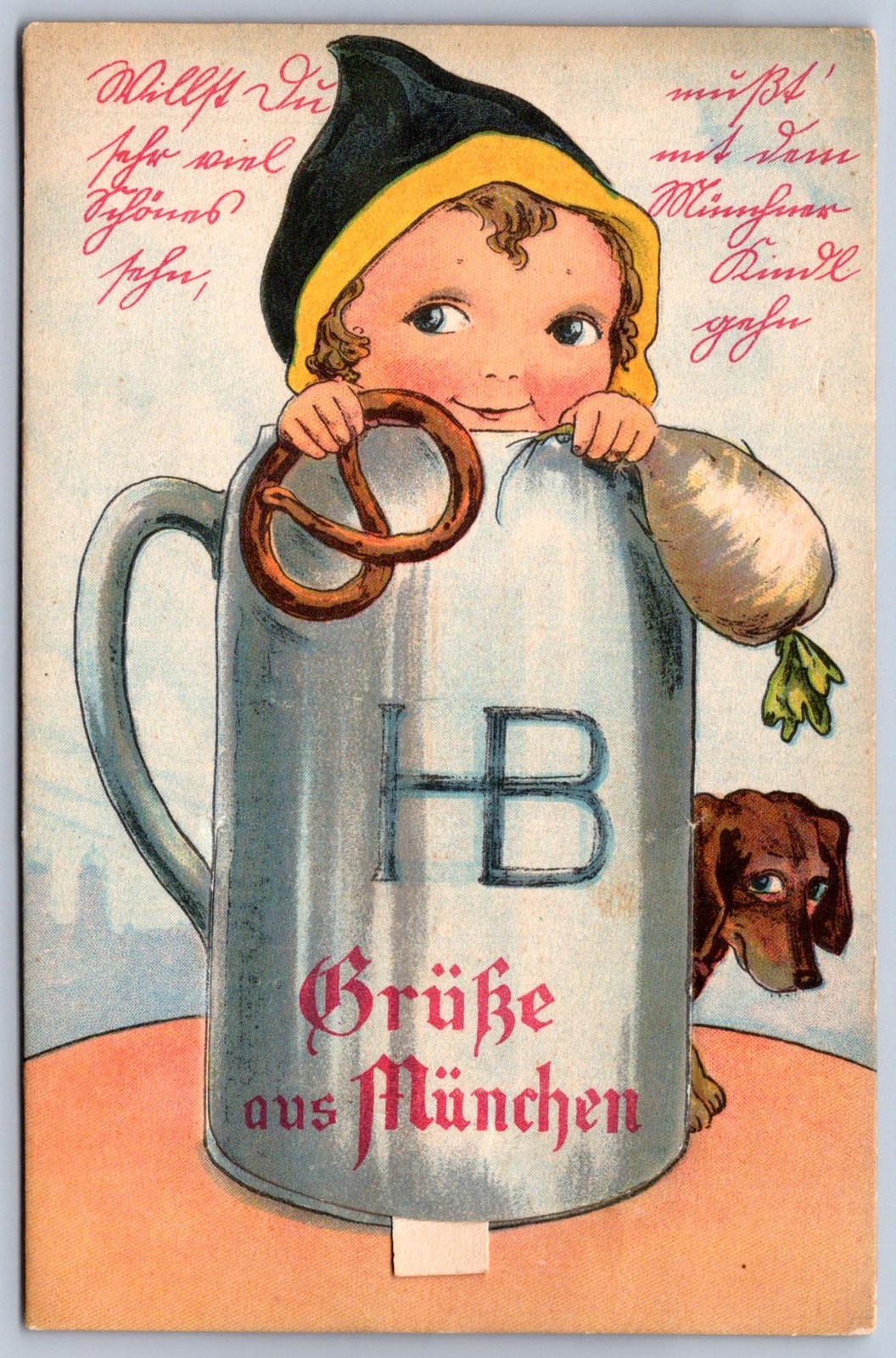 K37/ Interesting Postcard c1910 Germany Munich Dachshund Stein Dog 511
