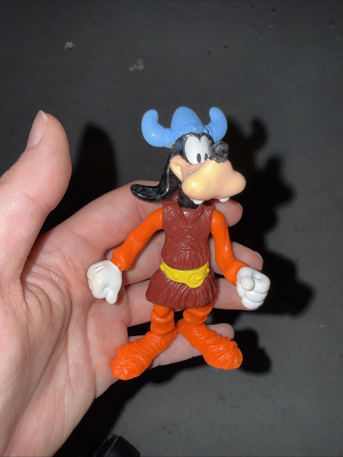 Disney Goofy Figurine with Blue Viking Helmet Hat and Orange Outfit