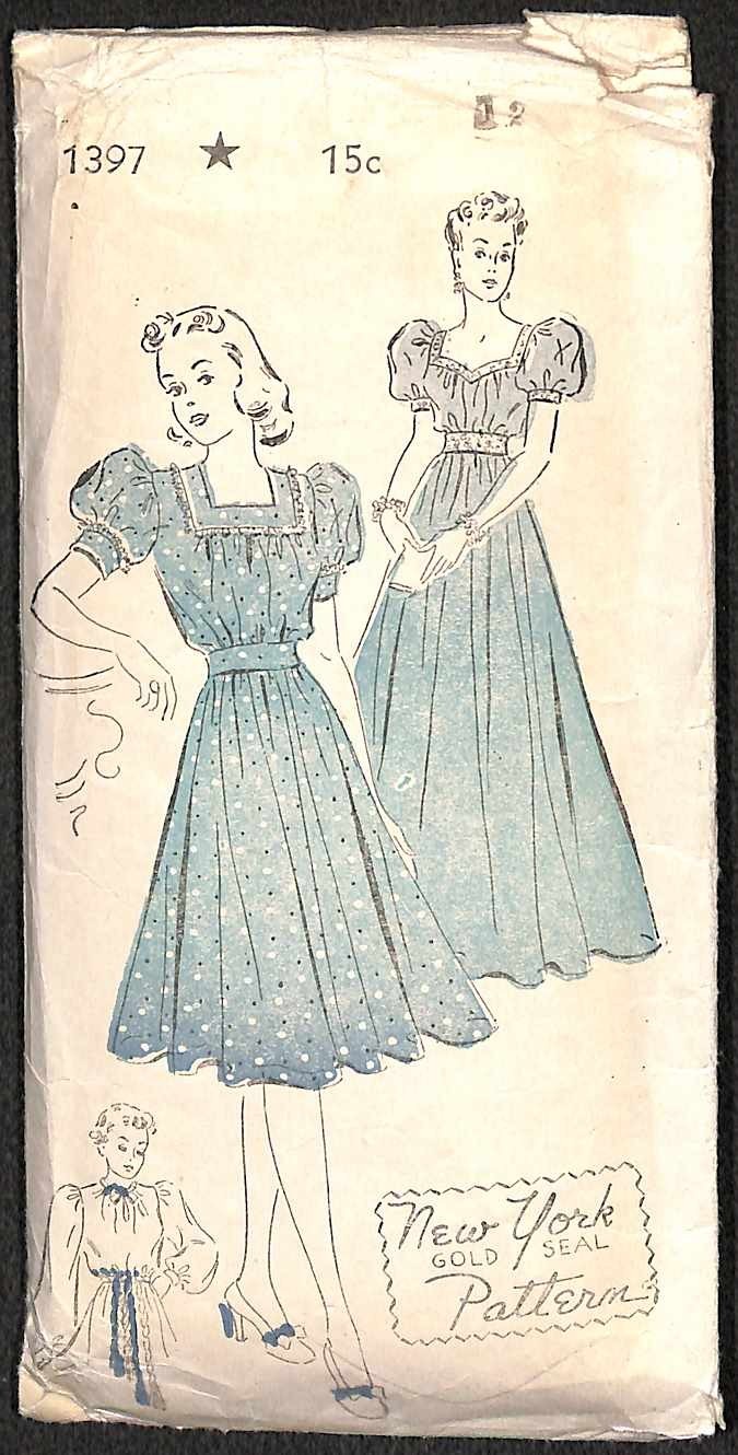 Vintage 1940s Puff Sleeve Dress NY Sewing Pattern 1397 Bust 30 Complete