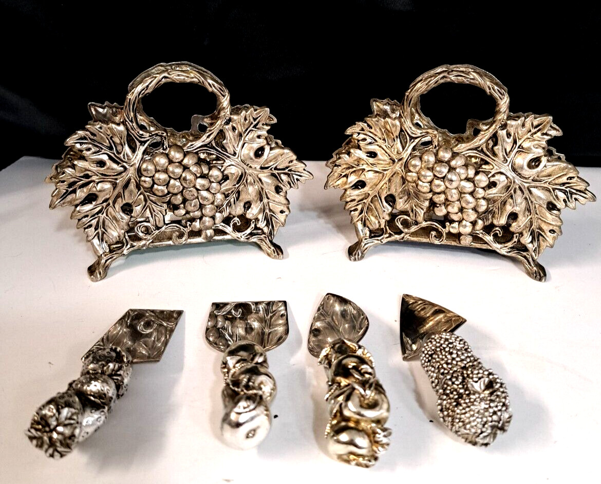 6 Pc Lot ~ 2 Godinger Vin 1994 Plated Napkin Holders Set of 4 SS Cheese Servers