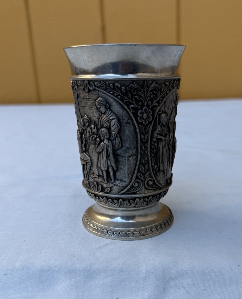 Vintage Frieling Zinn Pewter Embossed Cup ~5” Tall 