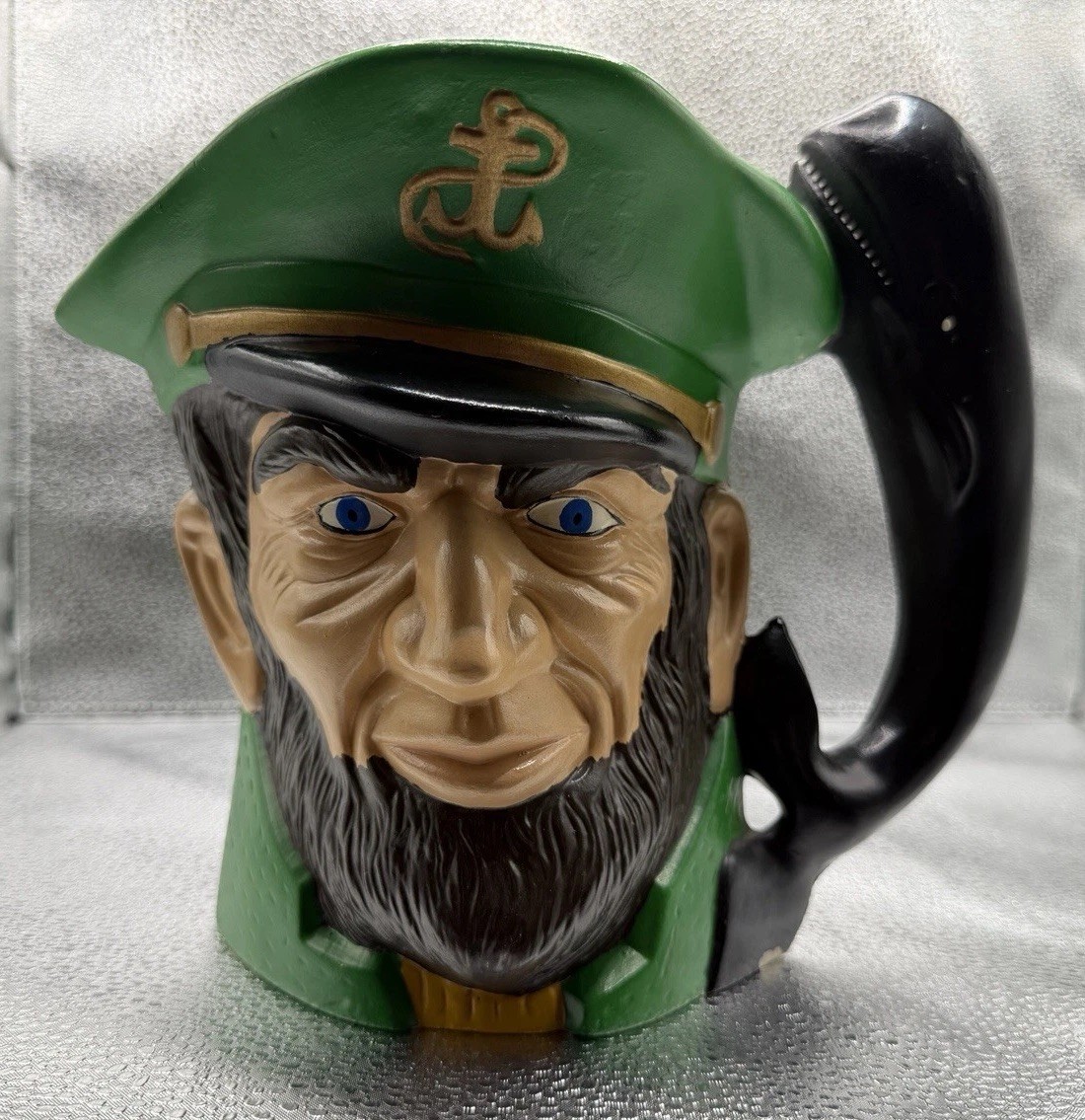 Vintage 1974 Moby Dick Ceramic Hand painted Captain Ahab Large 8inch Pitcher