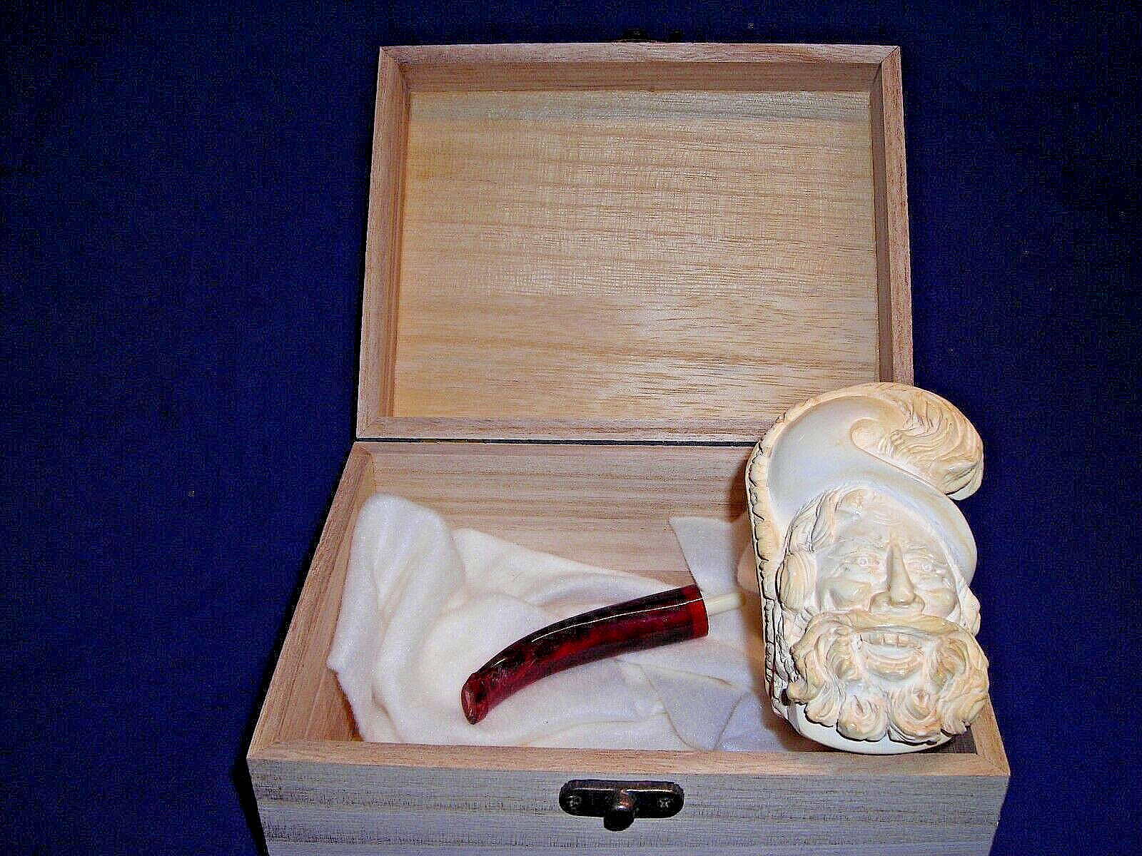 🔴UNSMOKED UNKNOWN ARTIST MEERSCHAUM PIPE HAPPY CAVALIER HEAVY FACIAL DETAIL -2