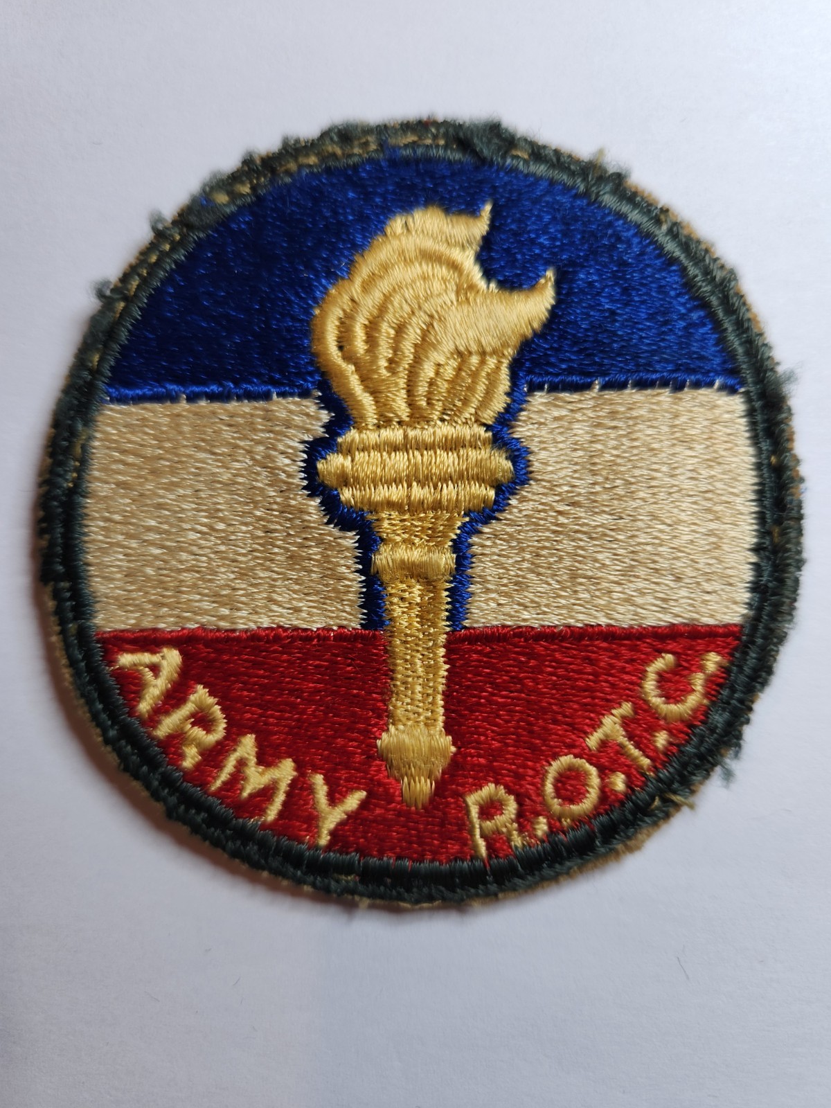 Vintage US Army ROTC Shoulder Sleeve Insignia Patch Torch Cut Edge WWII Era