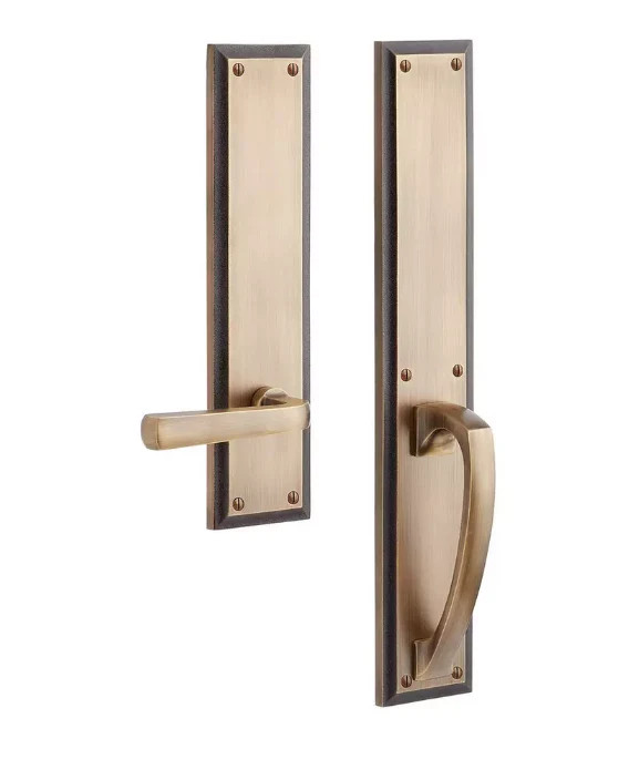 New Antique Brass Solid Brass Entrance Door Set Lever Handle Dummy - Right Hand