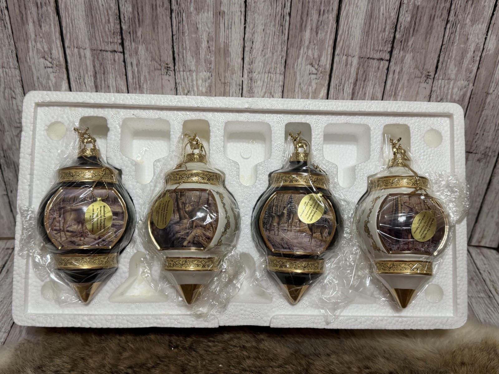 Bradford Editions Woodland Tranquility Deer Ornaments Set of 4 Issue 1 New COA