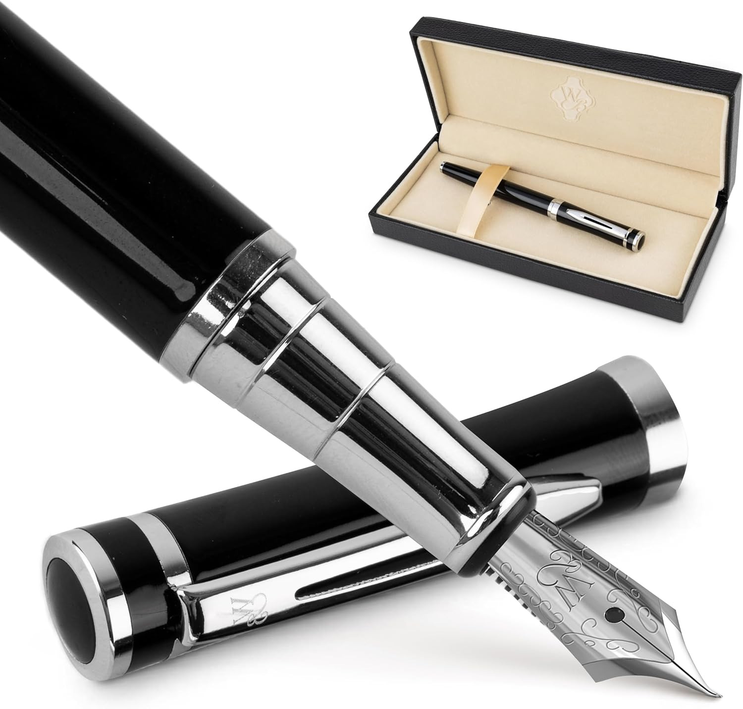 Wordsworth & Black Fountain Pen Set, Bent Nib, Includes 24 Pack Ink Cartridges, 
