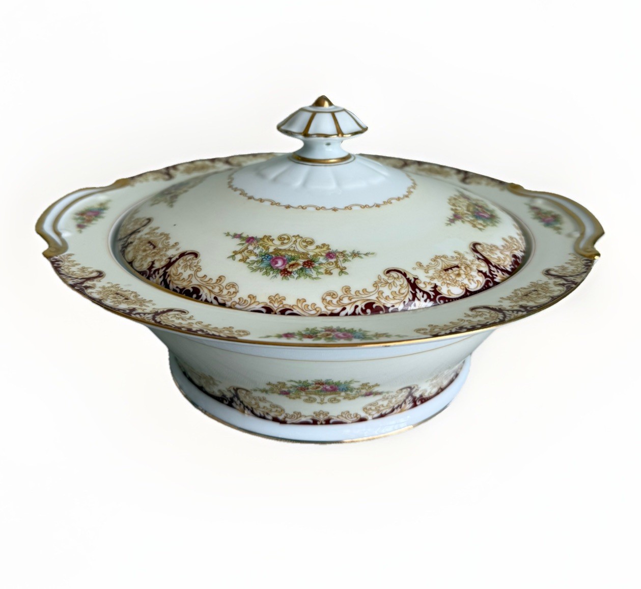 Vintage Noritake Covered Vegetable Bowl/Soup Tureen Flowers Gold Trim 1930s Mint