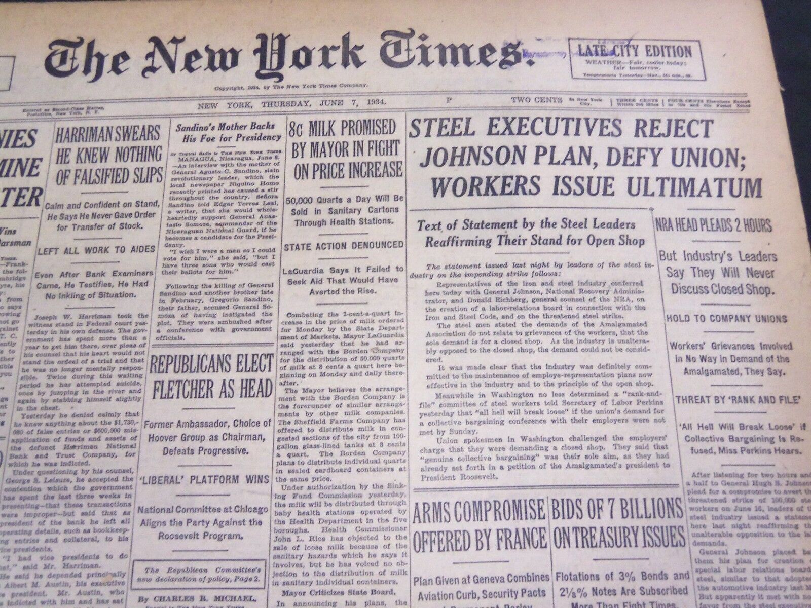 1934 JUNE 7 NEW YORK TIMES - STEEL EXECUTIVES REJECT JOHNSON PLAN - NT 4207